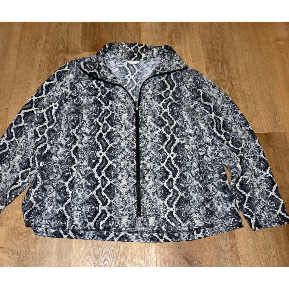 Laura Ashley Woman Sz 1X Neoclassical Reptile Paillette Zip‎ Jacket Blazer